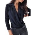 thumbnail image 2 of Uhndy Women's V Neck Long Sleeve Shirts Warp Blouse Pullover Plain Sexy Work Tops Black 3XL, 2 of 2