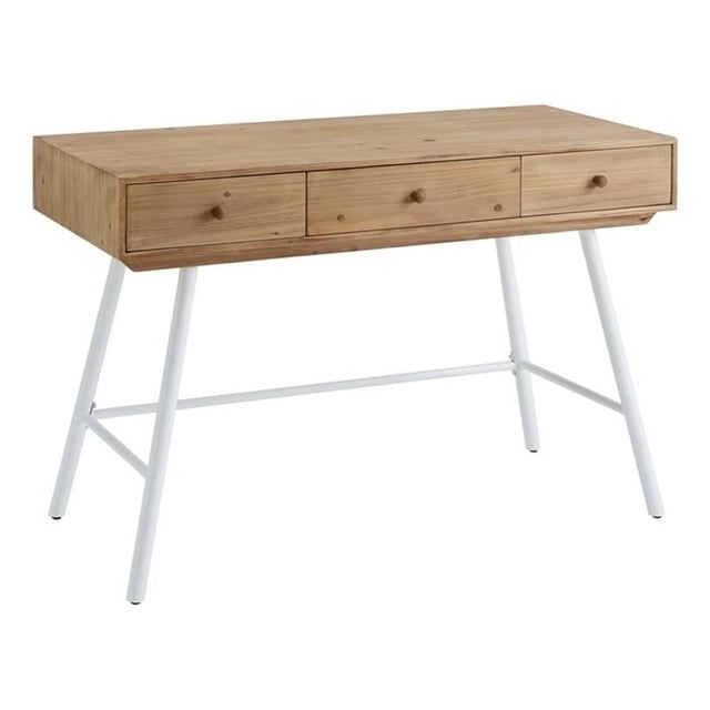 Linon Carter Bureau à Trois Tiroirs en Bois et Métal, Blanc
