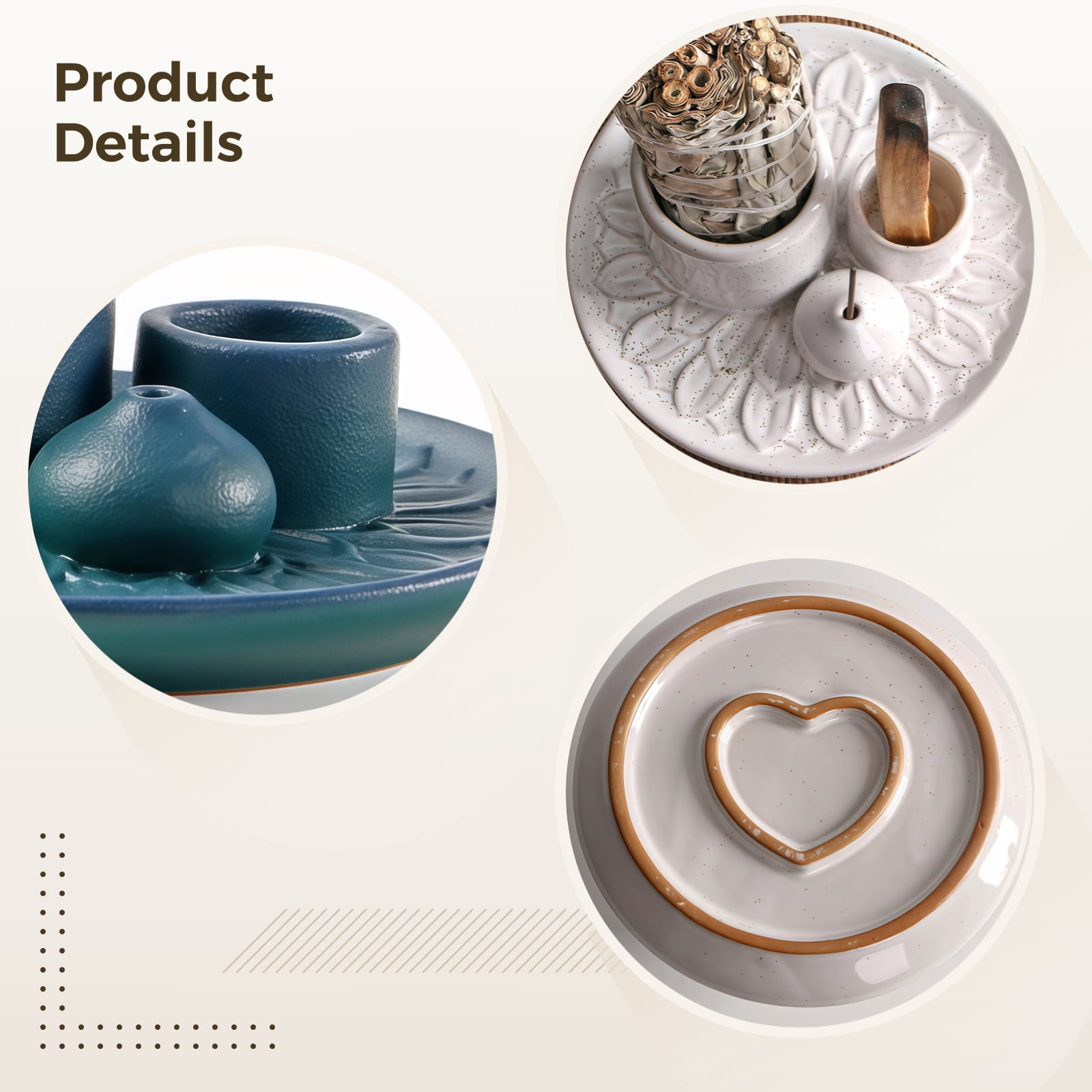 Ceramic Incense Burner & Sage Smudge Holder with Ash Catcher Dish