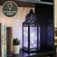 thumbnail image 2 of Moroccan Metal Candle Lantern Holder with LED Fairy String Lights, Large, Clear, 2 of 13