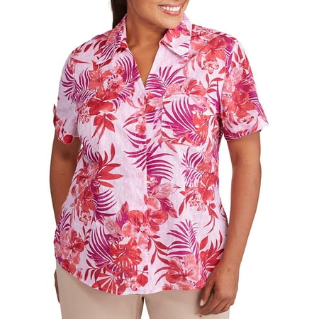 Women's Plus-Size Woven Button Down Camp Shirt - Walmart.com