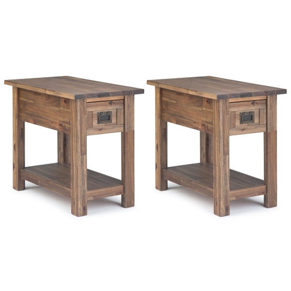 Simpli Home Monroe 14 inch Solid Acacia Rustic Narrow Side Table in Rustic Natural Aged Brown (Set of 2)