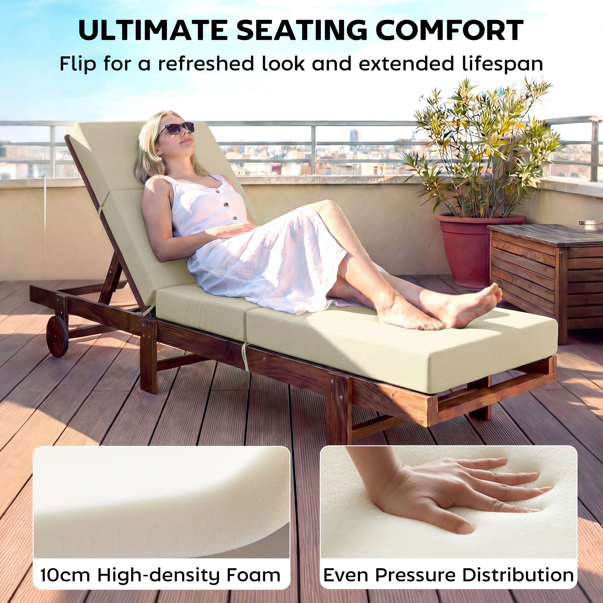 Alvantor Set of 2 Chaise Lounge Cushion 4" Lounge Chair Cushion for Outdoor 21" x 72 ",Cream White