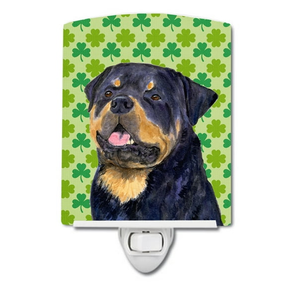Caroline's Treasures SS4455CNL Rottweiler St. Patrick's Day Shamrock Portrait Ceramic Night Light, 6x4x3", multicolor