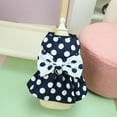 thumbnail image 2 of Pet Vest Style Dress Dog Cat Skirt Polka Dot Pattern Bowknot Decor Summer Apparel Breathable Sweet Puppy Clothes with Traction Ring for Daily Wear Photography-S,# Navy Blue, 2 of 7