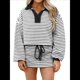 thumbnail image 3 of Conjunto de Dos Piezas A Rayas para Mujer, Sudadera Informal con Falda y Larga, Conjunto de Estar por Casa A Juego. Negro M, 3 of 9