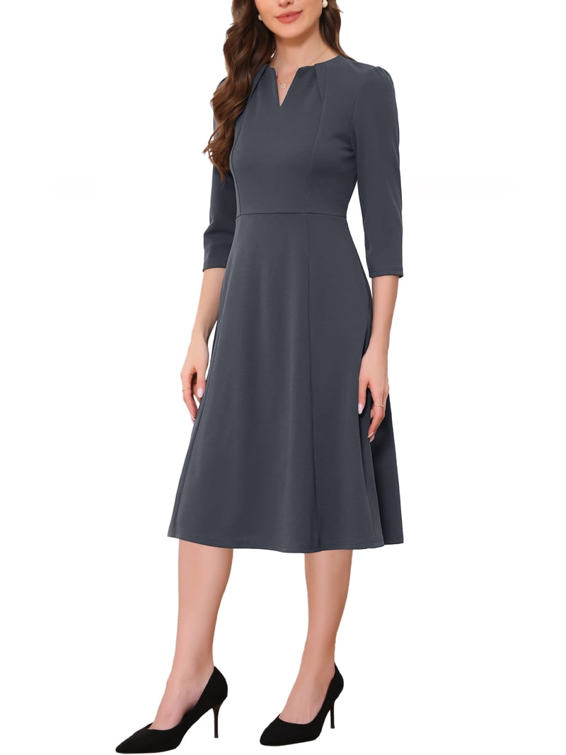 work dress a line Inspire Chic Women's 3/4 Sleeves Elegant Midi Dress Dark Grey L, Size: Large, Black shop our insta strapless a line hoco Sizes:US 16 hand wash