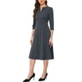 thumbnail image 4 of INSPIRE CHIC Women's Work Dress A Line 3/4 Sleeves Elegant Midi Dress L Dark Grey, 4 of 6