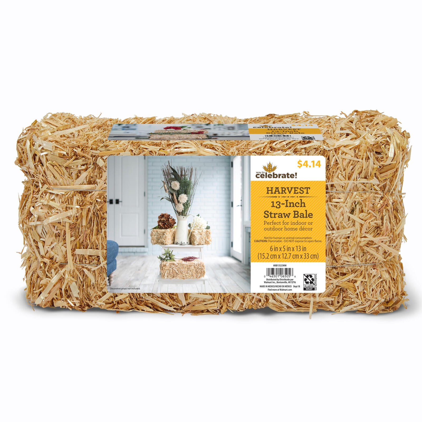 WAY TO CELEBRATE! Way to Celebrate Decorative Straw Bale 5 inch x 6 inch x 13 inch Natural Golden