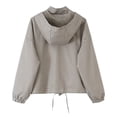 thumbnail image 5 of Women Gingham Bomber Jacket Plaid Hooded Oversized Cropped Zip Up Batwing Windbreaker with Pockets Outwear Coat Khaki L, 5 of 9