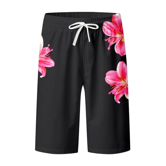 KHONTS Women's Floral Printed Bermuda Shorts High Waist Straight Leg Beach Shorts Casual Fashion Vacation Pants Black XL
