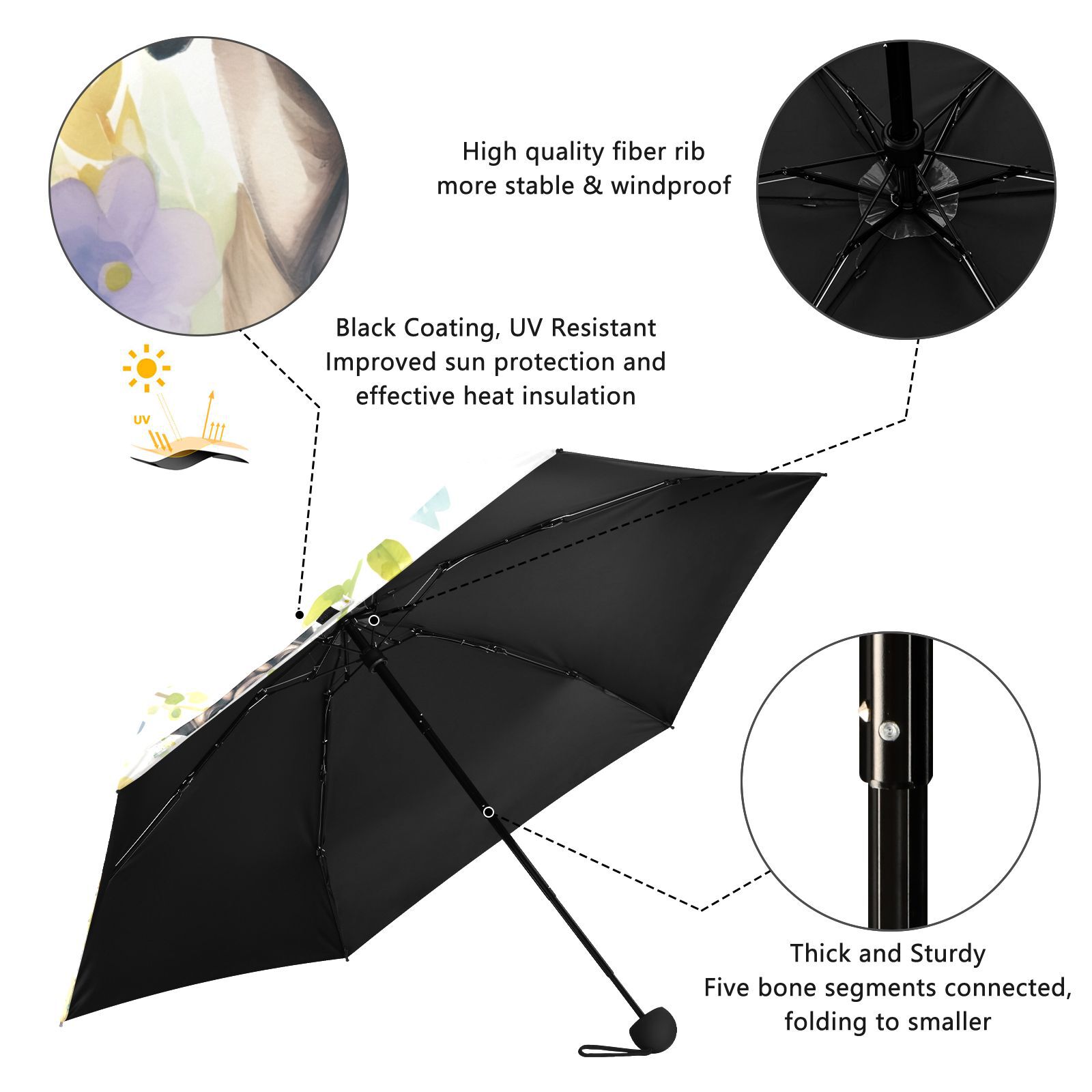 JSTEL Pug Dog Puppy Folding Umbrella for Rain Sun Travel Mini Lightweight Compact Umbrellas