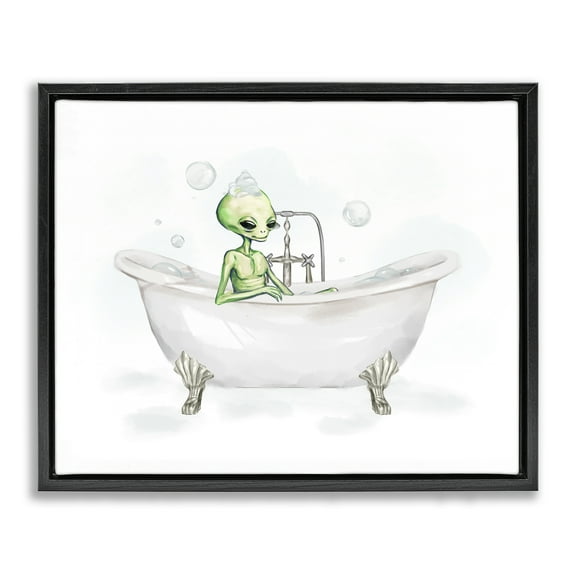 Stupell Industries Alien Bubble Bath Typography Painting Black Floater Framed Canvas Art Print Wall Art, 21 x 17