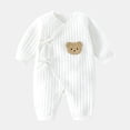 thumbnail image 2 of REDARER Baby Wrap Front Romper Soft Ribbed Cotton Bodysuit Bear Patch Long Sleeve Warm Homewear,0-1 Months, 2 of 8