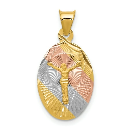 14k Yellow Gold Corpus Oval Pendant Charm Necklace Religious Crucifix