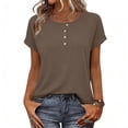 thumbnail image 1 of TaTaai Womens Short Sleeve Button Top 2025 Spring Summer Round Neck Solid Color Casual Blouse Base Layer Tee Lightweight Comfy Daily Beach Vacation Wear Gift, 1 of 6