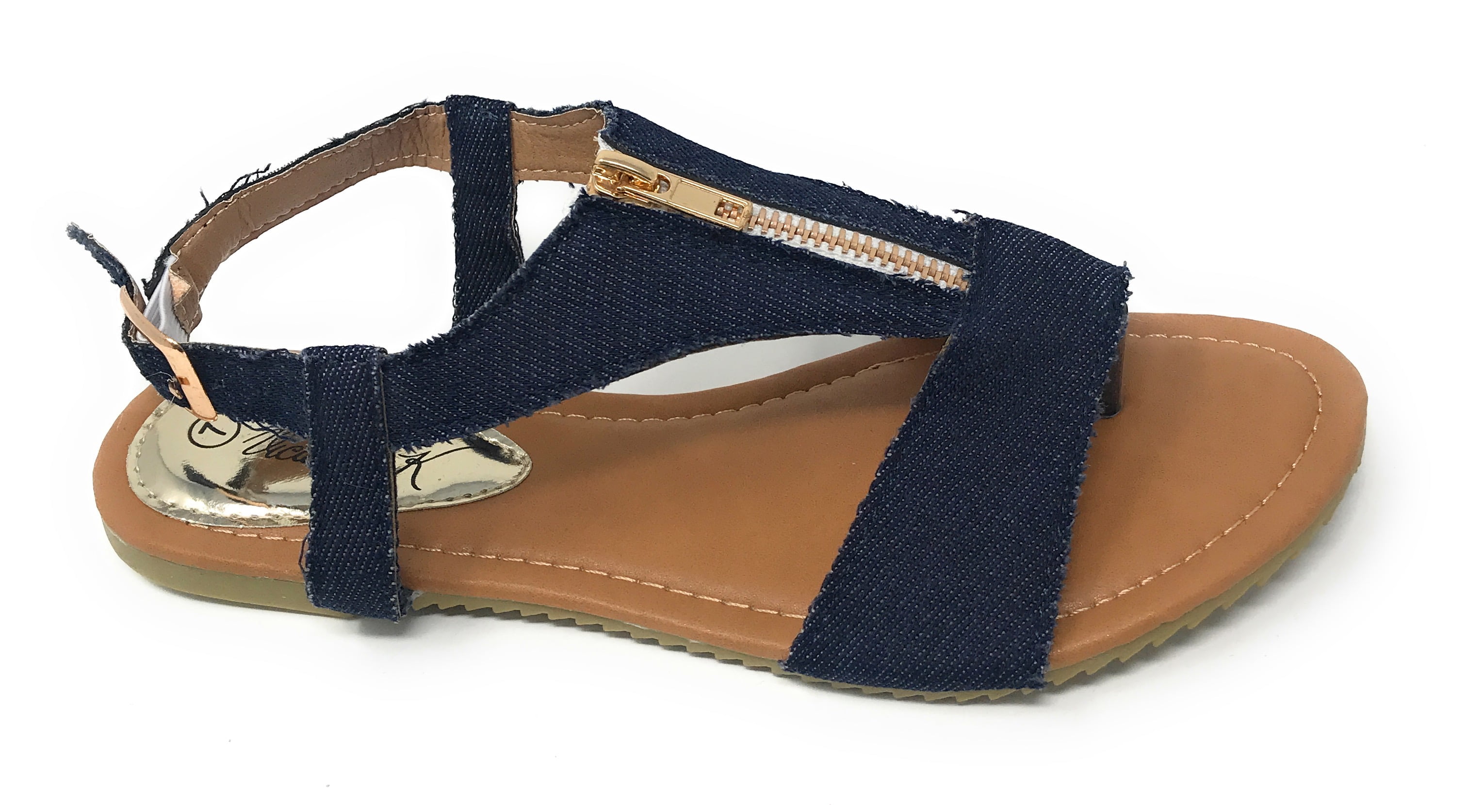 Victoria K Denim Zipper Front Sandals (Women)