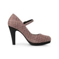 thumbnail image 3 of BLISSFUL STEP Women's Pump Plaid Platform Stiletto Heels Pumps Burgundy 8, 3 of 7