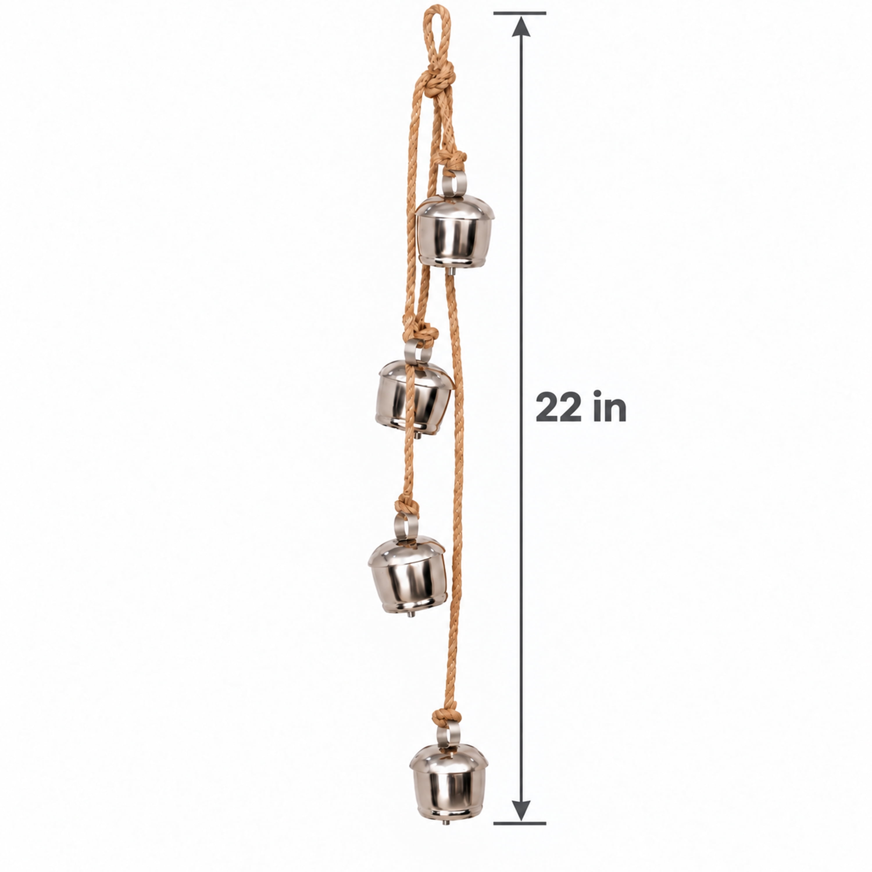 My Texas House 4-Piece Metal Hanging Bells, Silver Finish with Jute