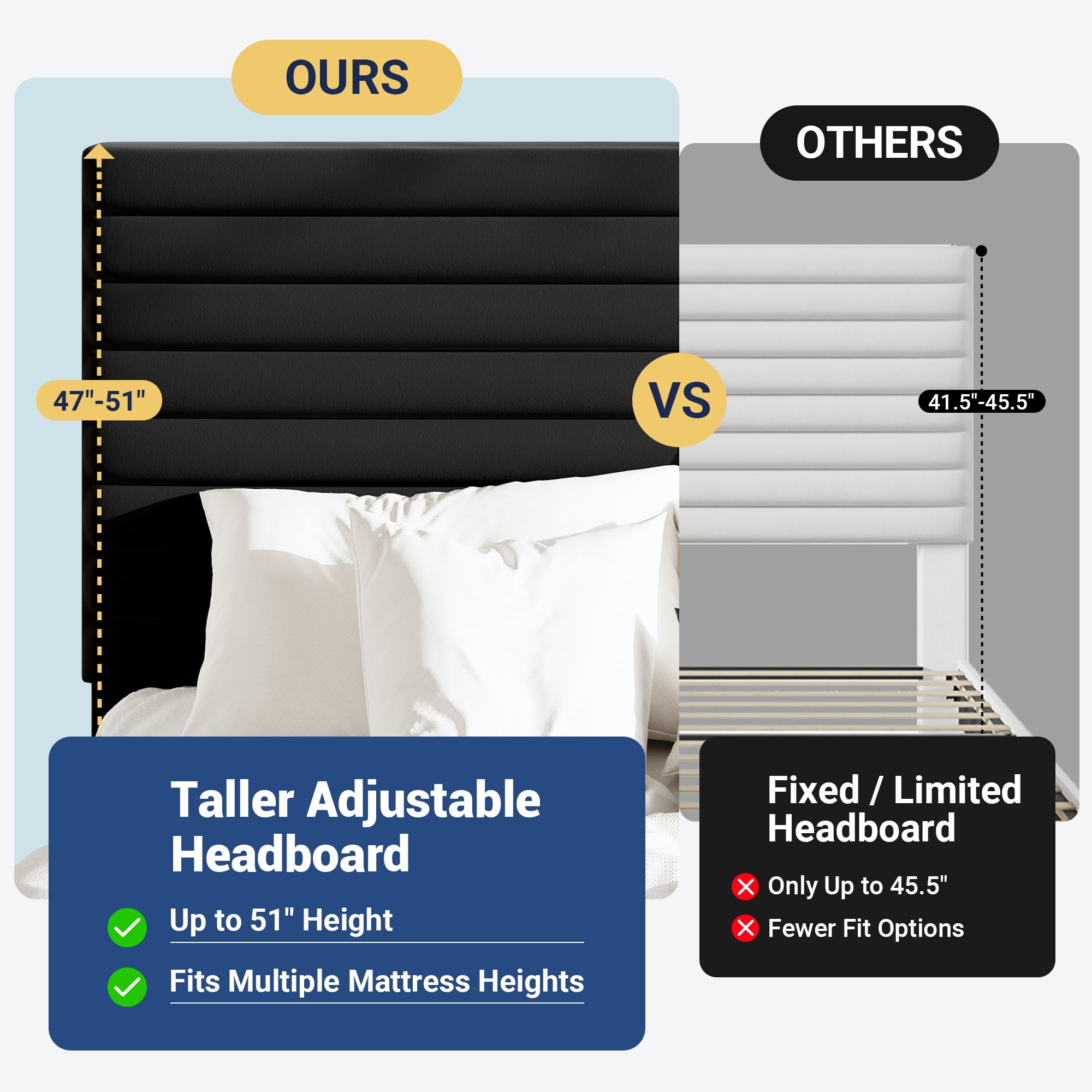 Allewie King Size Adjustable Headboard Bed Frame with 7.9'' Underbed Storage, No Box Spring Needed, Black
