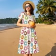 thumbnail image 4 of Balery Colorful Donuts Vestidos sueltos de manga corta para mujer, vestidos de verano 2025, vestidos casuales de corte A con vuelo., 4 of 6