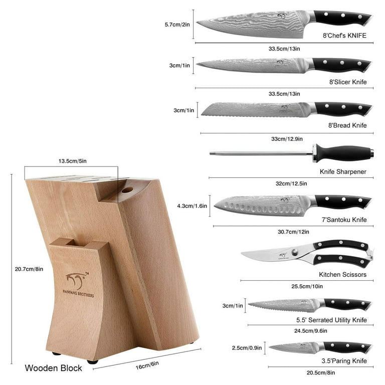 18-Pieces Damascus Kitchen Knife Set with Wooden Block and 8 Pcs Steak — Nanfang  Brothers Kitchenware