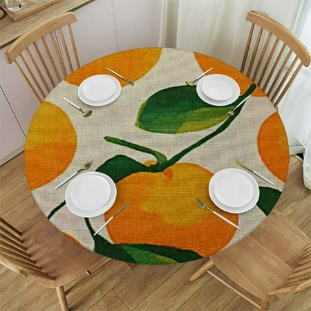 

SHERONV Round Tablecloth Orange Green Leaves Stain Resistant Washable 42 -46