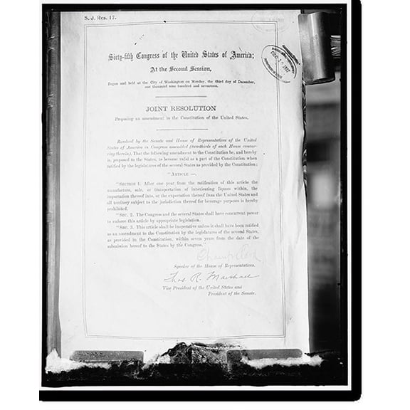 Historic Print, 18th Amendment of the Constitution, 18" x 24"