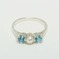thumbnail image 2 of LBG Classic 10k White Gold Cultured Pearl & Blue Topaz Womens Anniversary Ring - Size 5.25, 2 of 6