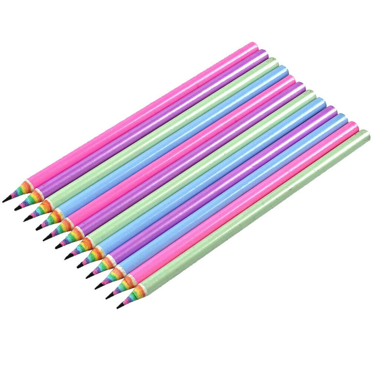 12pcs Rainbow Pencils Drawing Writing Pencil, Recyclable Paper,  Pre-sharpened, For School And Office - Hardness