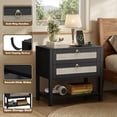 thumbnail image 4 of FANRAL Boho Chic 2 Drawer Nightstand with Rattan Accents,Stylish Storage Bedside Table with Shelf & Gold Handles,Black Night Stand, 4 of 6
