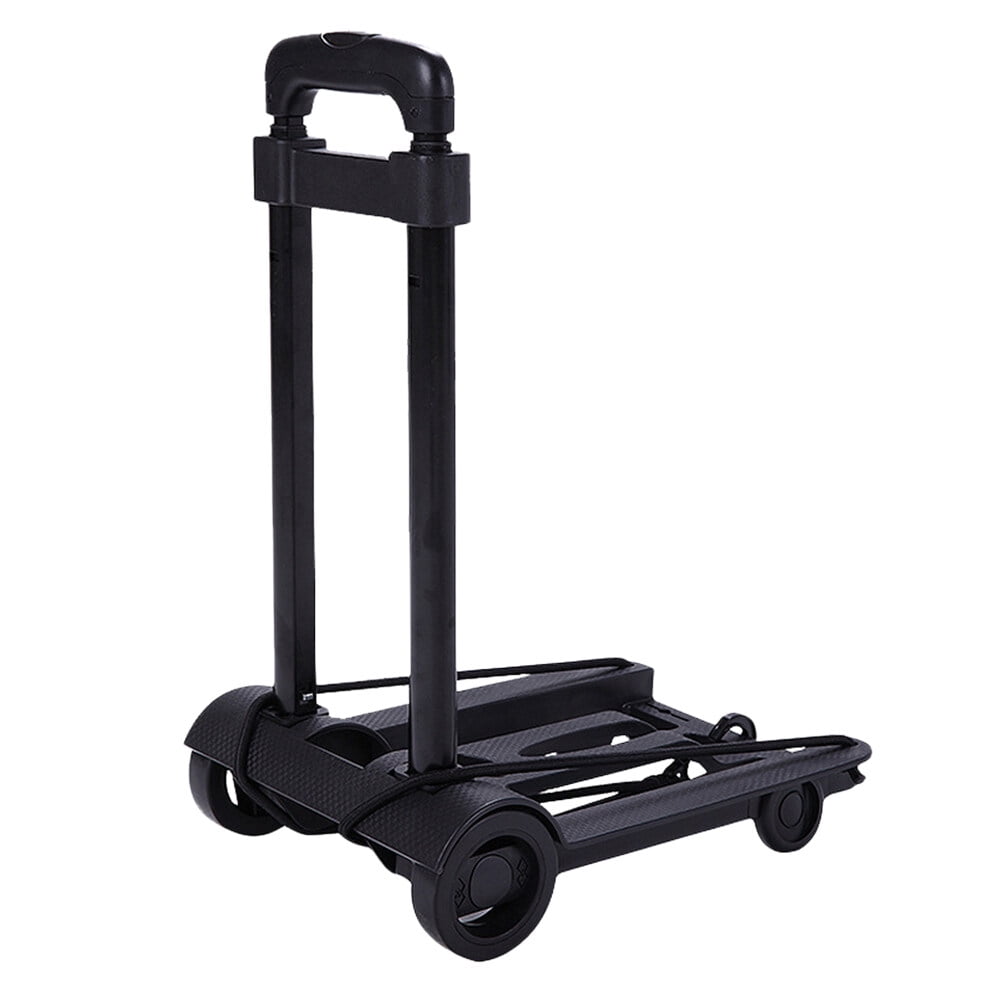 Folding Hand Truck Portable Lightweight Dolly, Utility Cart with Telescoping Handle, 4 Wheels and Bungee Cord for Airport Travel, Moving, Shopping, Home and Office Use