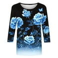 thumbnail image 6 of Ounisa Womens 3/4 Sleeve Tops 2025 Summer Floral Print Round Neck Shirts Loose Fit Three Quarter Sleeve Tshirts, 6 of 6
