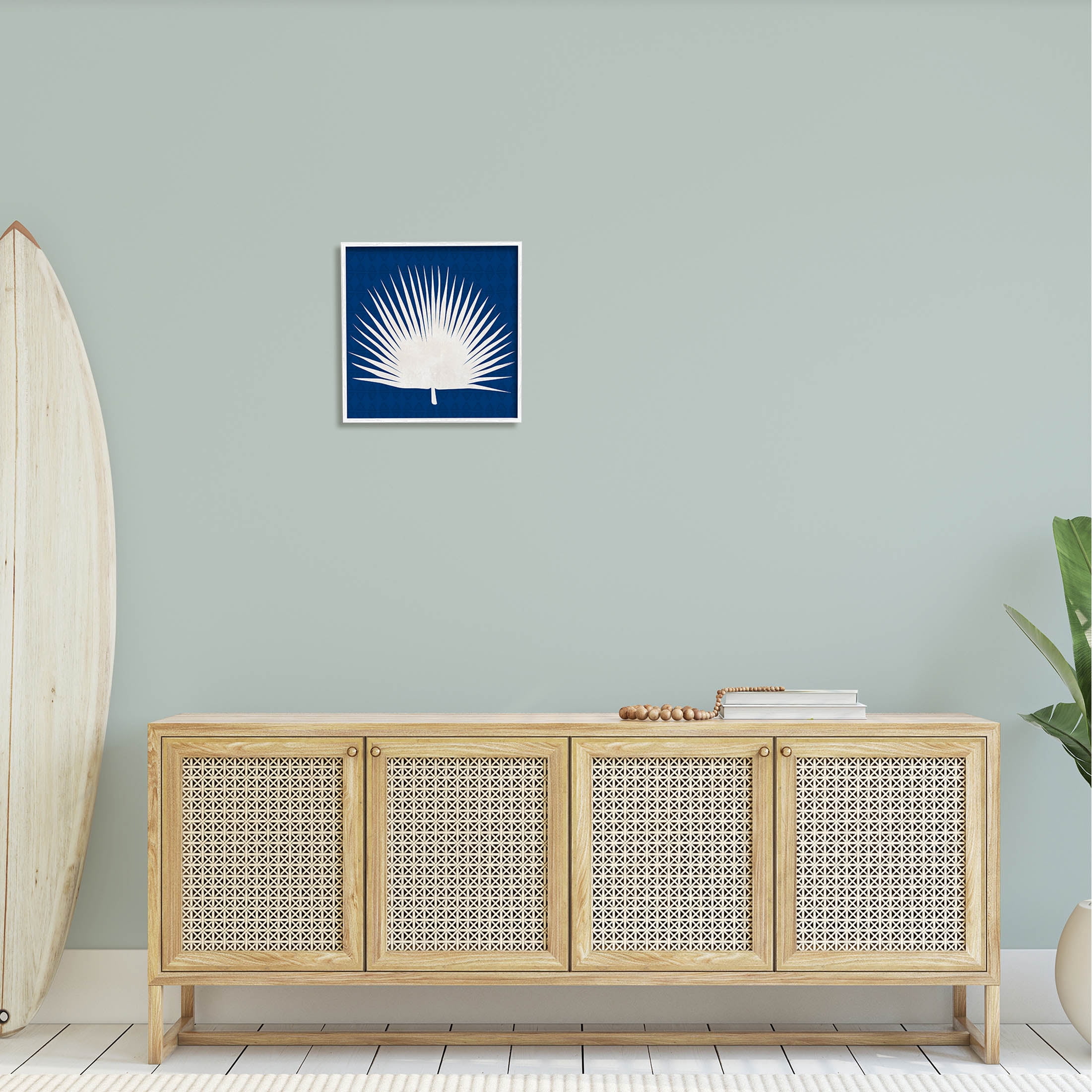 Stupell Industries Fan Palm Leaf Silhouette Graphic Art White Framed Art Print Wall Art, Design by Susan Jill