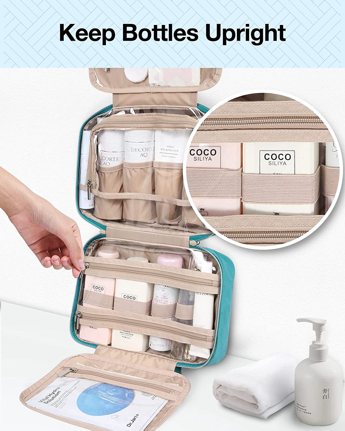 Toiletry Bag Hanging Travel Makeup Organizer with TSA Approved Transparent Cosmetic Bag Makeup Bag for Full Sized Toiletries, Medium-Black