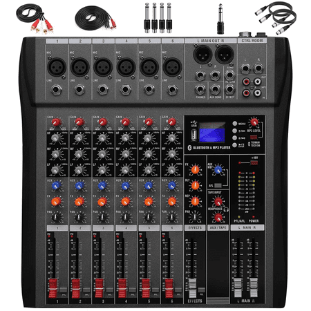 Audio Mixer 6 Channel,Console Sound Board with 16 Digital Effects,USB Audio Interface for Live Show,Streaming Recording Music Stage Karaoke