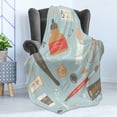 thumbnail image 4 of Art Soft Flannel Fleece Blanket, Artistry Tools Ink Fountain Pen Tag Stamps Brushes Pin in Pastel Colors Vintage Theme, Cozy Plush for Indoor and Outdoor Use, 60" x 80", Multicolor, by Ambesonne, 4 of 5
