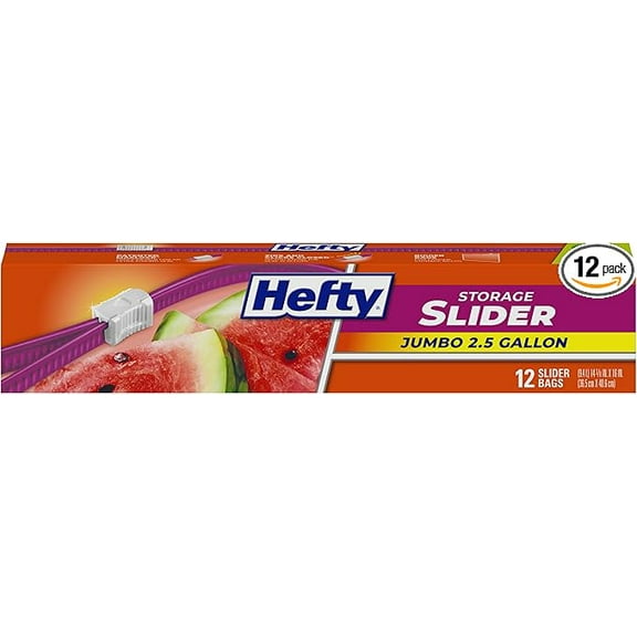 Hefty Slider Jumbo Storage Bags, 2.5 Gallon Size, 12 Count( Pack of 2 )