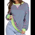 thumbnail image 2 of Sudaderas A Rayas para Mujer, Camisetas de Larga con Cuello Redondo de Gran Tamaño, Jersey Y2K, Ropa de Moda de Otoño Rosa S, 2 of 9