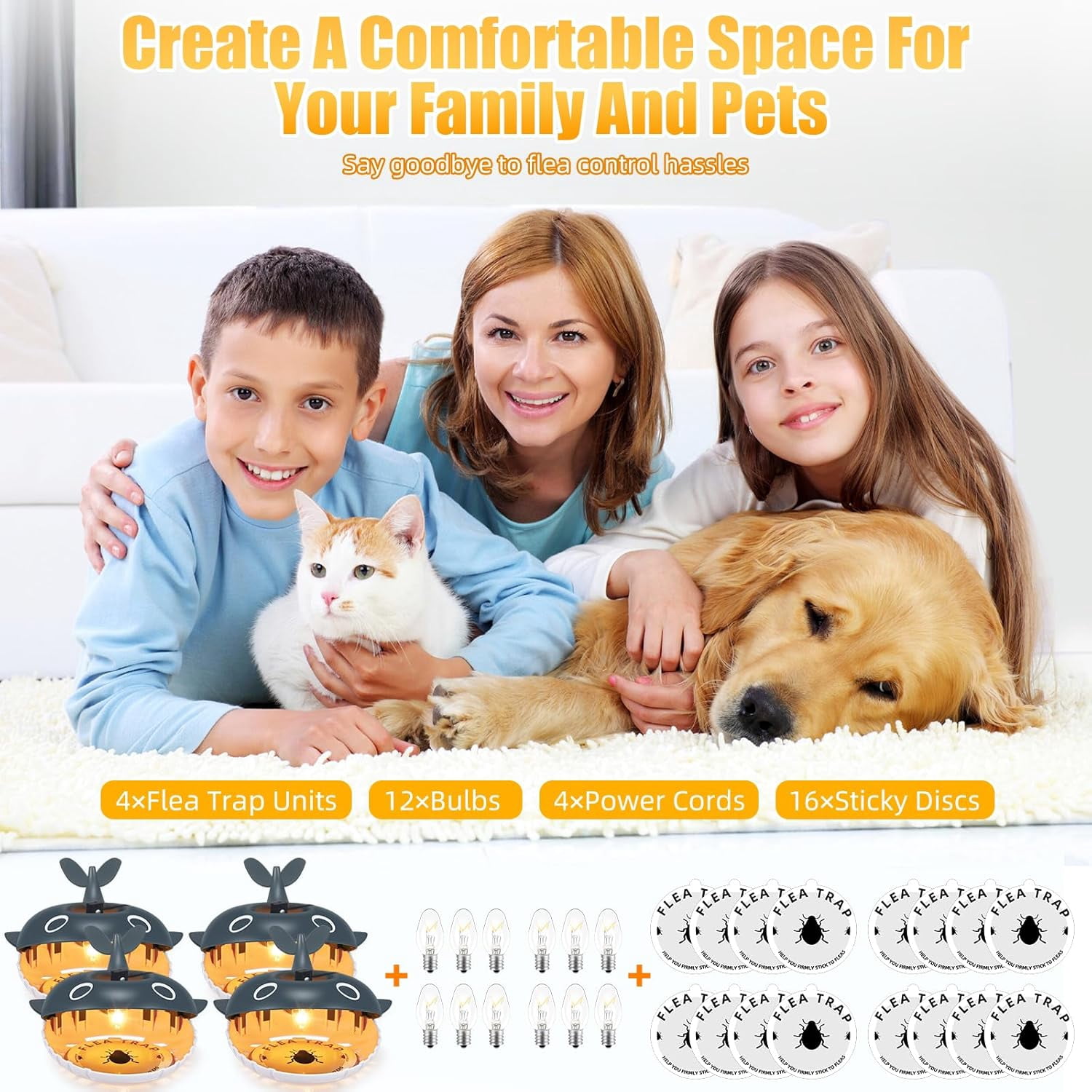 Jinyi 4 Packs Flea Traps for Inside Your Home, Flea Trap Carpet Insect Killer Pest Control Trapper with 16 Sticky Pads