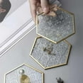 thumbnail image 5 of Set of 4 Gold Glass Coasters, Carved Tumbler Style, Hexagon Coasters with Brass Rim for Coffee Tea, Modern Clear Coasters for Home Bar Cafes Hotel Table Decoration, 5 of 7