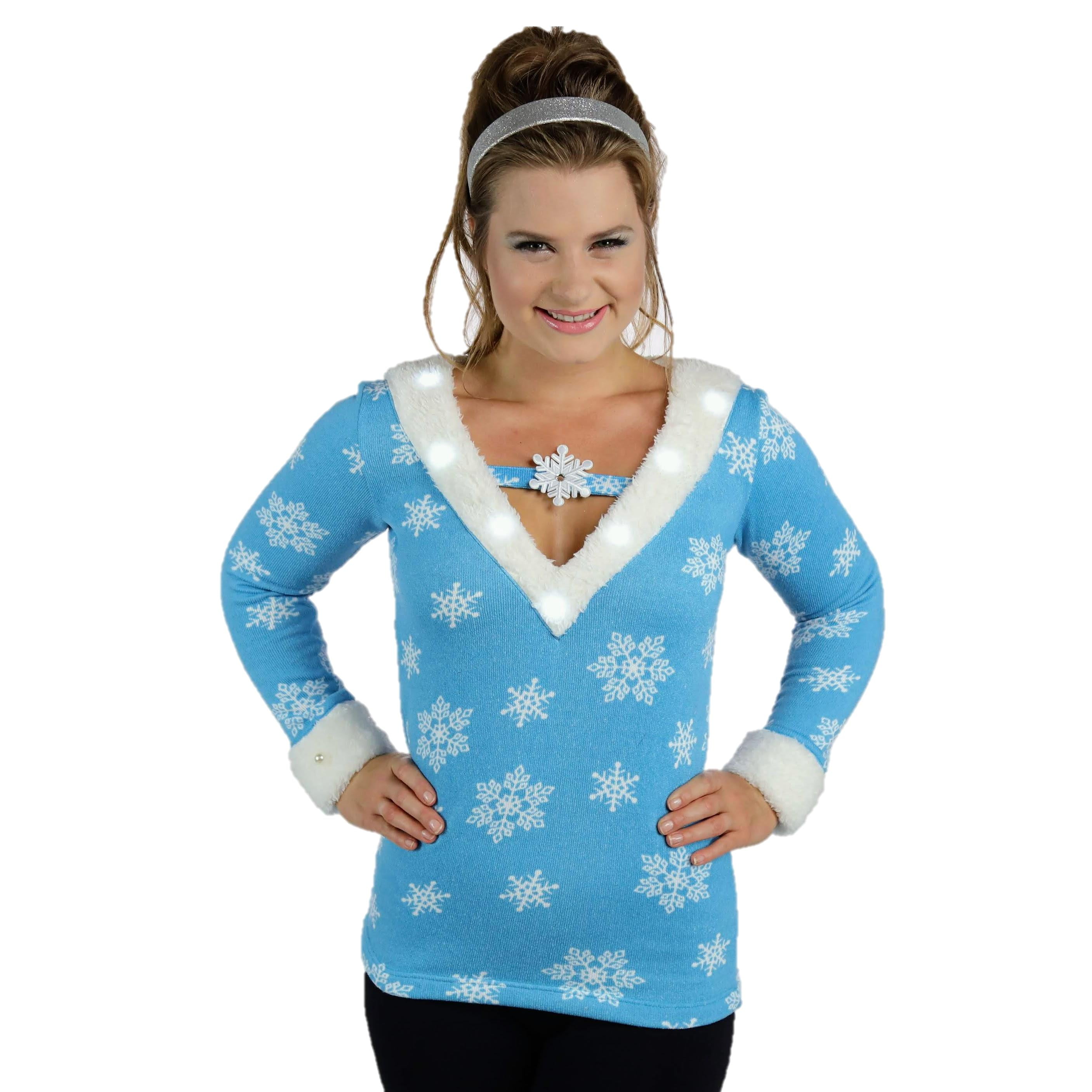 Women's Light Up Snowflake V Neck 