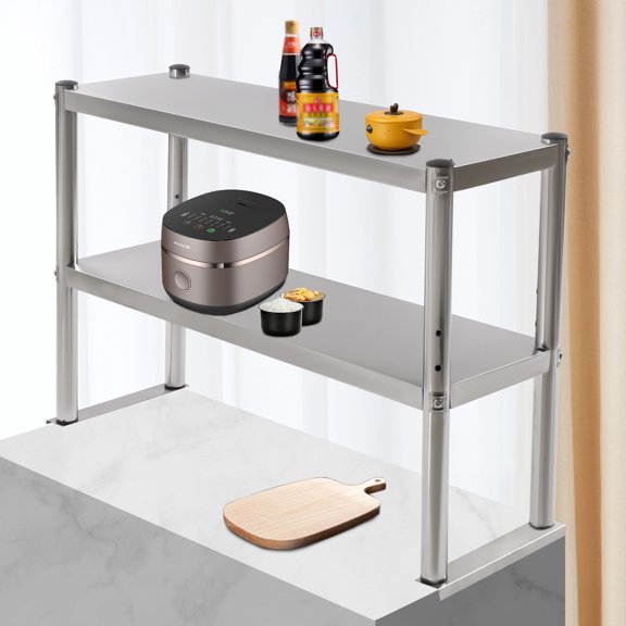 Double Overshelf Stainless Steel Storage Rack Height Adjustable for Prep Work Table
