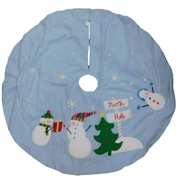 Blue Christmas Tree Skirt 2 Snowmen Christmas Tree & Gift