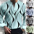 thumbnail image 3 of Men Casual Print V Neck Dress Shirts Long Sleeve Loose Collar Blouse Tops Tee, 3 of 8