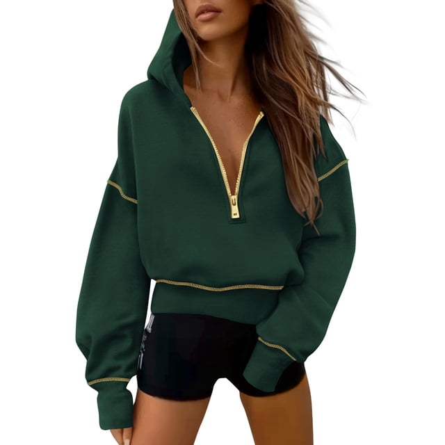 Sudadera PRETTYGARDEN 2025 para Mujer con Media Cierre y Corte Crop