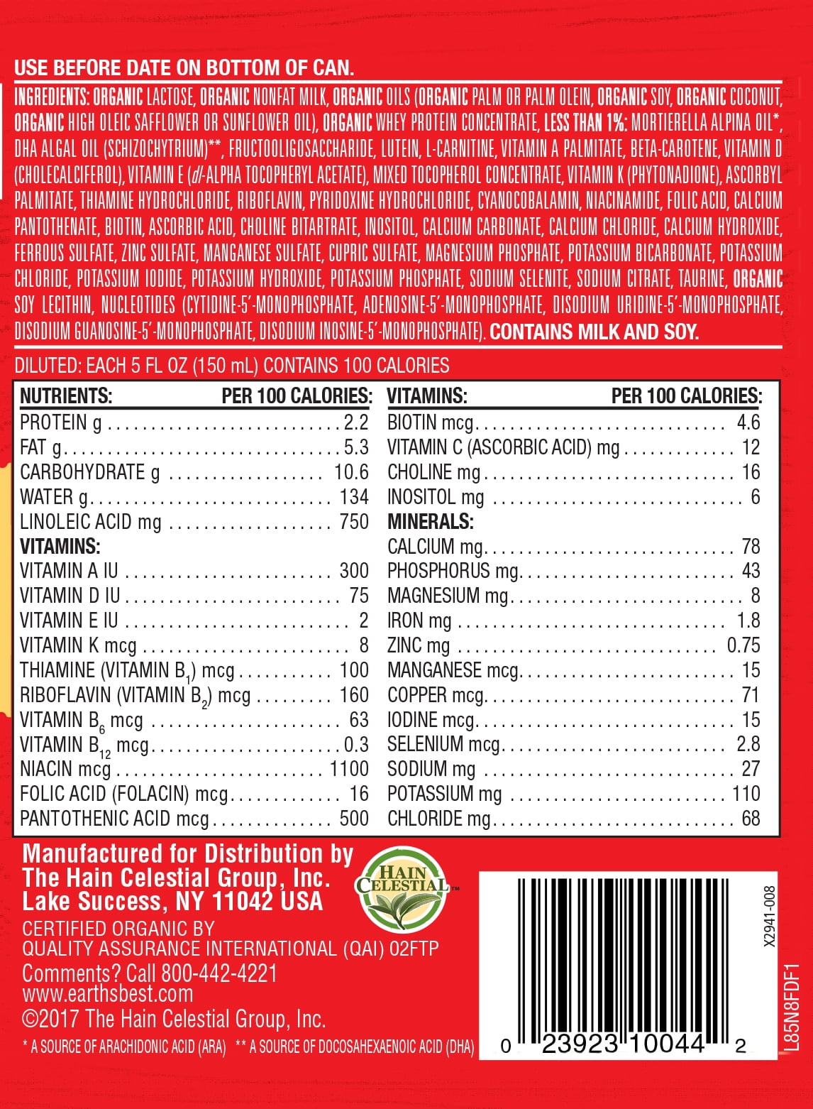 earth's best organic infant formula with iron powder