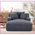 thumbnail image 6 of Modern Oversized Soft Corduroy Chaise Lounge Chair – No Assembly Full Foam Comfort for Living Room & Bedroom, Grey, 6 of 9