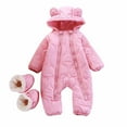 thumbnail image 2 of Baby Winter Snowsuit Toddler Fleece Romper Hooded Jumpsuit Infant Boys Girls Warm Zipper Outerwear with Foot Cover Pink 9-12 Months, 2 of 7