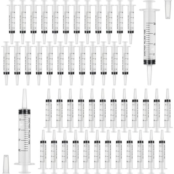 Plastic Syringes for Liquid, 20ml Syringes Without Needle & Individually Sealed, Syringes for Measuring,Lip Gloss, Liquid Refilling, DIY Crafts, Feeding Pets, Scientific Labs,50 Pack